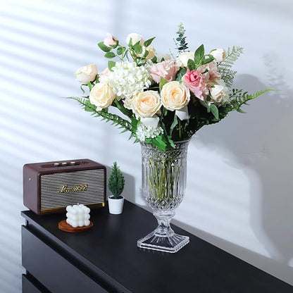 Joeyan 13" Glass Urn Vase,Tall Centerpiece with Ripple Diamond Pattern,Thickened Vase for Home, Wedding Parties