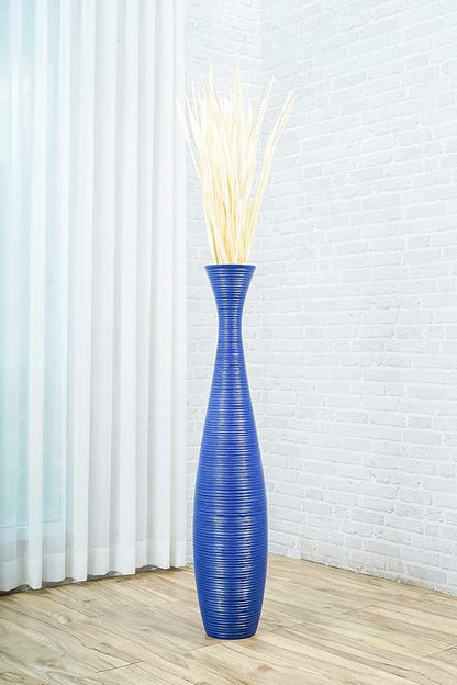 Leewadee Large Blue Home Decor Floor Vase - Wooden 41 inch Tall Farmhouse Decor Flower Holder for Fake Plant and Pampas Grass