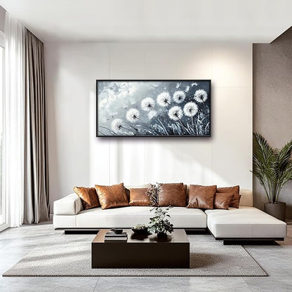 Rustic Dandelion Large Wall Art Framed Wall Decor for Living Room Farmhouse Floral Pictures Oversized Canvas Print Painting Modern Extra Large Framed Artwork for Bedroom Office 60"x30"