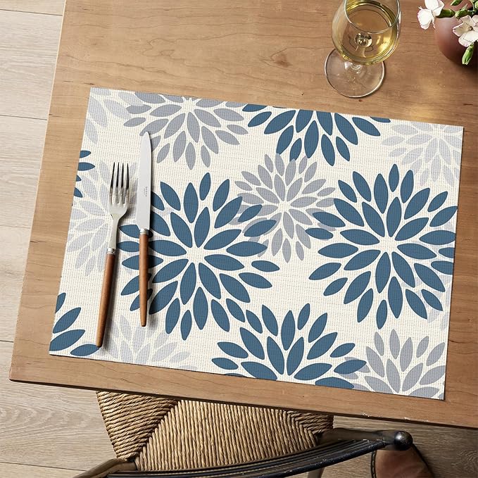 Artoid Mode Floral Vinyl Placemats Set of 4, Washable Heat Resistant Non-Slip Woven Plastic PVC Place Mats for Farmhouse Holiday Party Kitchen Dining Decor