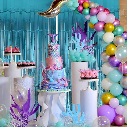 Keyali 2 Pack 3.3 * 8.3 ft Foil Curtain Metallic Tinsel Fringe Curtains Photo Booth Props Backdrop for Birthday Wedding Engagement Baby Shower Christmas Holiday Celebration Partyl,Light Blue
