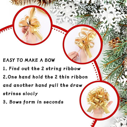 40 Pieces 6 Inches and 3 Inches Pull Bow Wrapping Pull Bow Ribbon Pull Bows for Wedding Baskets,Large Bows for Presents. (Gold)