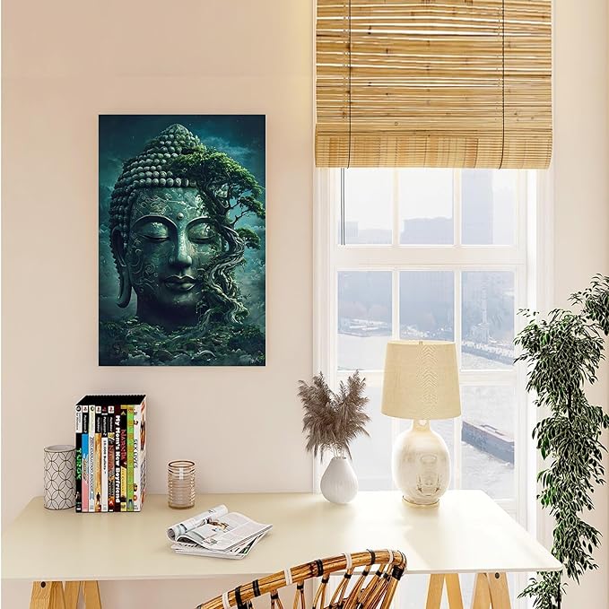 Buddha statue wall art canvas wall decor aesthetic picture mystical nature art for tranquil home and spiritual space 32x48in Frameless