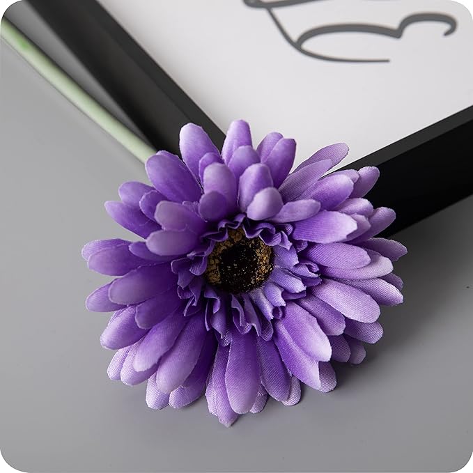 12pcs Artificial Gerbera Daisies,22 Inch Long Stem Silk Daisy Flowers,Realistic Artificial Flower Mums for Home Décor Centerpiece Wreath Supplies Wedding Bouquet,Purple