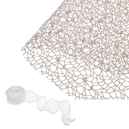 PATIKIL Flower Wrapping Mesh Paper, 15ft Floral Bouquet Craft Packaging Hollow Net Yarn with Ribbon for Flowers Gift Packaging, Khaki