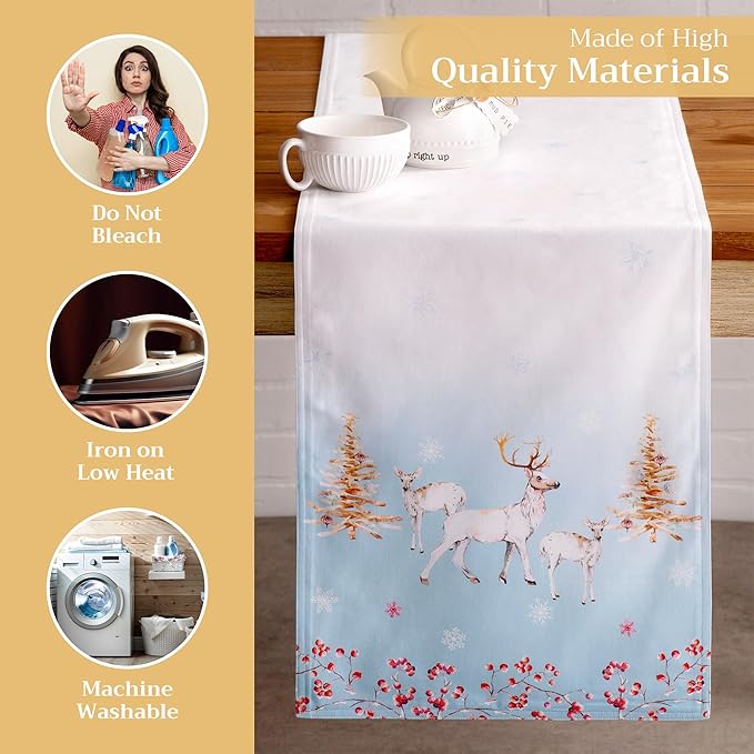 Maison d' Hermine Table Runner 100% Cotton Double Layer Table Runners 108 inches Long for Thanksgiving Christmas Decorations Home Kitchen Dining Party Wedding (Fairy Tale Forest, 14.5" x 108")