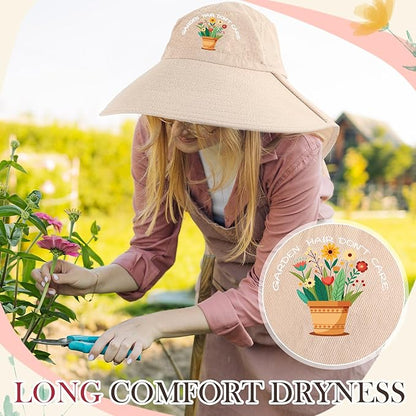 Garden Hats for Women Gardener Gifts Sun Protection Wide Brim Embroidered Hat with Neck Flap for Christmas Birthday