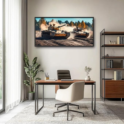 Military Tanks Large Wall Art Framed Wall Decor for Living Room, Tank Pictures Oversized Canvas Print Painting Modern Extra Large Framed Artwork for Bedroom Office Home Decor 60"x30"
