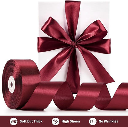 1-1/2 Inch Wide Dark Red Satin Ribbon, 50 Yards Solid Polyester Fabric Ribbon for Roses Making, Gift Wrapping, Christmas, Wedding Decorations, Crafts, Bows, Flower Bouquets