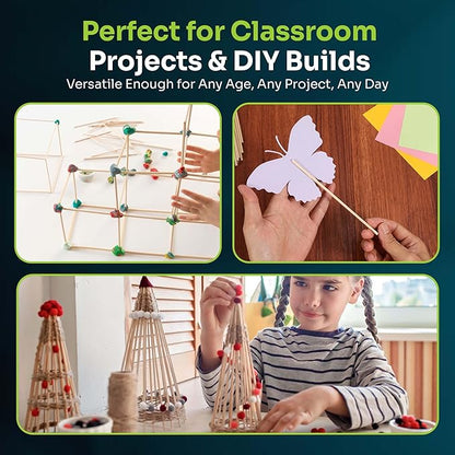 Mart Cobra Wooden Dowel Rods - 200 Pack– 1/8" x 6" Precut Birch Hardwood Dowels, Craft Sticks – Smooth, Food Safe – Small Wood Rods for Art, Crafting, Modeling, Centerpieces, Lollipop Sticks for Craft