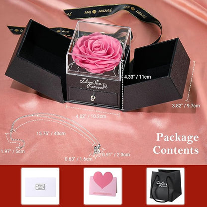 Emibele Preserved Rose Gifts for Women, Eternal Flower Rose Box with Heart Necklace, Romantic I Love You Gifts for Her Women Wife Mom Grandma on Valentines Mothers Day Birthday Anniversary