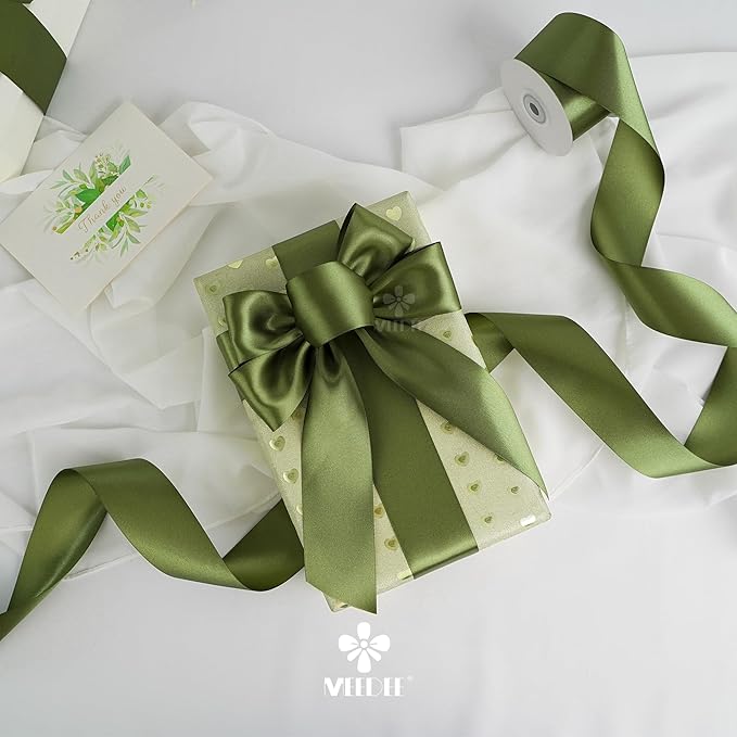 MEEDEE Moss Satin Ribbon 2 Inch Dark Green Ribbon Lux Double Faced Ribbons by 25 Yards Silk Green Satin Ribbons for Gift Wrapping, Weddings, Flower Bouquet, Holiday Decorating