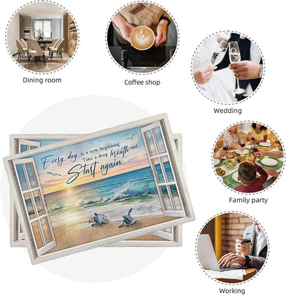 Beach Sea Turtle Placemats Set of 6 Coastal Ocean Table Mats Washable Place Mats for Home Party Indoor Kitchen Dining Table Decoration 12x18 Inch