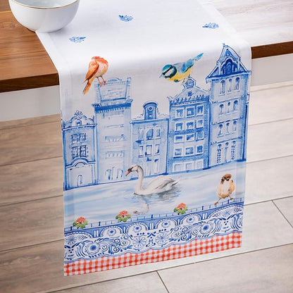 Maison d'Hermine Table runner 100% Cotton SingleLayer TableRunners 108 inches long Decorative for Home Kitchen Dining Party Baby Shower Wedding Bridal Shower SpringSummer(Amsterdam Canals,14.50"x108")
