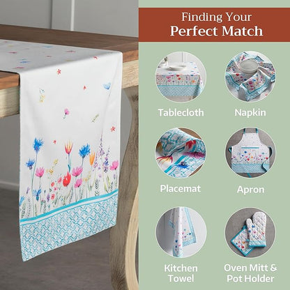 Maison d' Hermine Table Runner 100% Cotton Double Layer Table Runners 72 inches Long Decorative for Home Kitchen Dining Party Wedding Bridal Shower Spring Summer (Flower in The Field, 14.50" x 72")