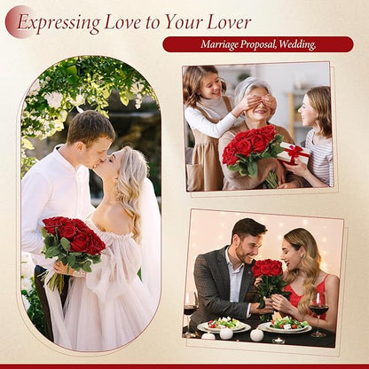 Hotop 40 Pcs Rose Artificial Flowers Bulk with Long Stem,Realistic Silk Fake Roses Bouquet for Home Wedding Centerpieces Party Table Decoration Valentines Gifts(Red)