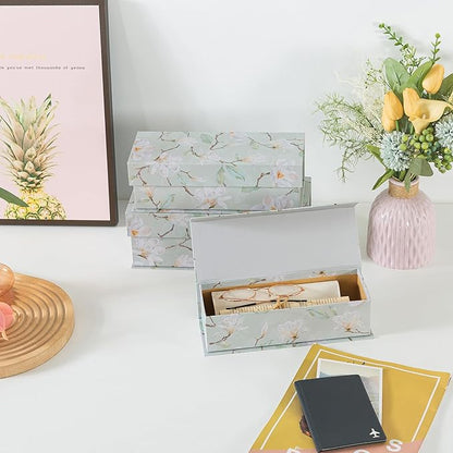 Soul & Lane Decorative Storage Boxes with Lids, Set of 3 Cardboard Boxes for Home Décor and Documents, Memory Organizers for Keepsakes with Magnetic Closure, Photo Storage, Ethereal Blossom