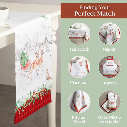 Maison d' Hermine Table Runner 100% Cotton Single Layer Table Runners 108 inches Long for Thanksgiving Christmas Decorations Home Kitchen Dining Party Wedding (Christmas Tradition, 14.5" x 108")