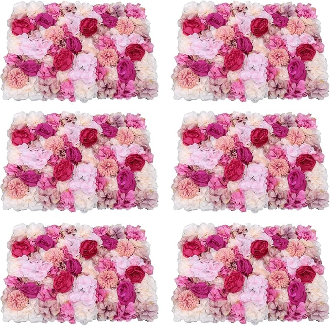 VelvetSlumbliery 6PCS Silk Rose Wall, 15.7×23.6In Artificial Flower Wall Backdrop Faux Flowers Panel, Flower Walls Panel Floral Backdrop, 3D Floral Rose Panels for Wedding, Clothing Store