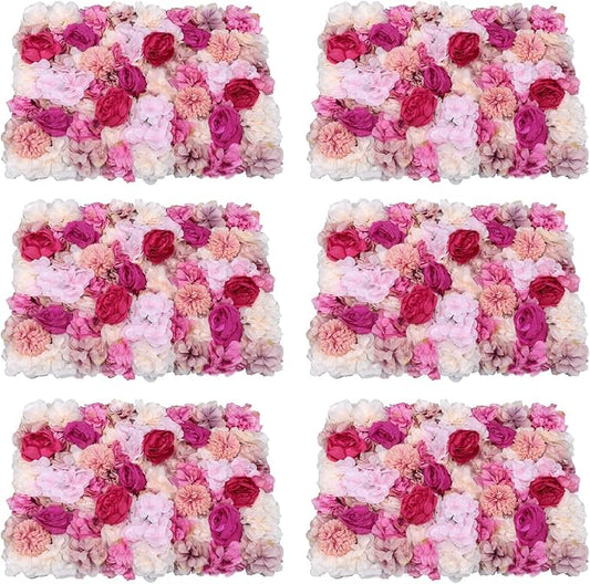VelvetSlumbliery 6PCS Silk Rose Wall, 15.7×23.6In Artificial Flower Wall Backdrop Faux Flowers Panel, Flower Walls Panel Floral Backdrop, 3D Floral Rose Panels for Wedding, Clothing Store
