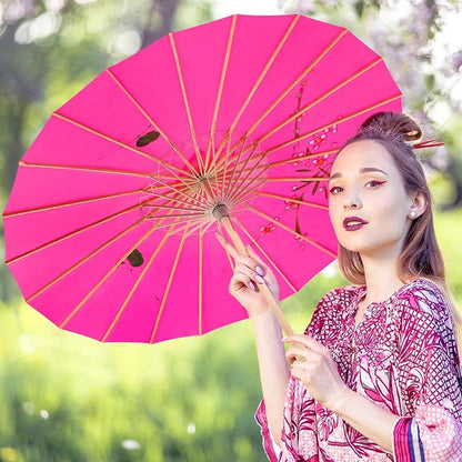 33" Hot Pink Flower Silk Cloth Decoration Handmade Parasol Umbrella Chinese Japanese Asian DIY Art Dance Classical Umbrella for Wedding Parties Photography Costumes Cosplay (Hot Pink)