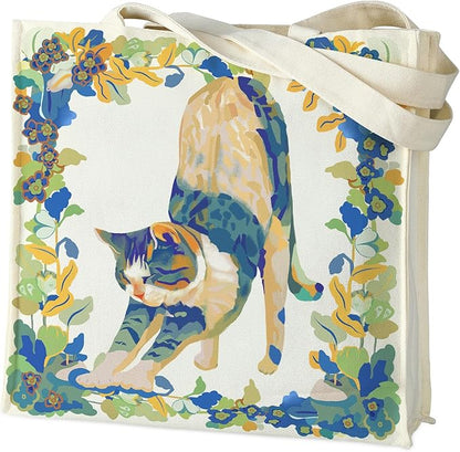 AUSVKAI Canvas Tote Bag Aesthetic for Women, Cute Reusable Bags with Pockets & Snaps for Beach Shopping College Gym Grocery