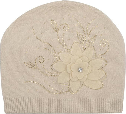 ZLYC Women Floral Slouchy Beanie Hat Double Layer Winter Knit Skull Cap