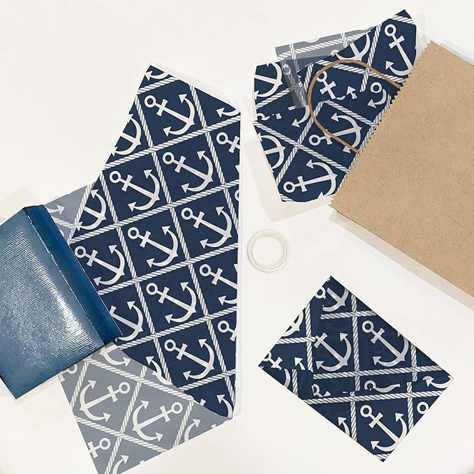 Nautical Anchors Printed Tissue Paper for Gift Bags or Boxes and Wrapping - Bulk Decorative Art Tissue Paper for Packaging and Gifting | 24 Sheets 20" x 30"