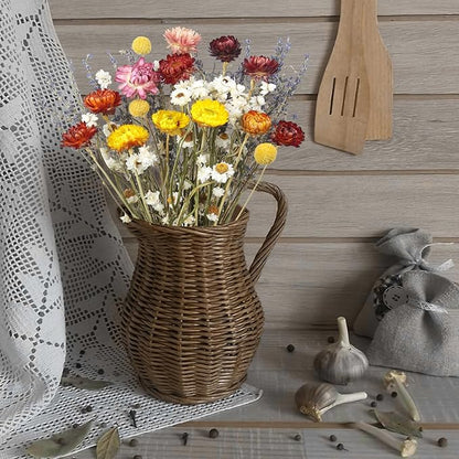 Dried Daisy Flowers Bouquet Natural Lavender Bundles Dried Gerber Daisies Craspedia Flowers Dried Daisies Multicolor Floral Arrangements for Wedding Party Table Centerpiece Decor Farmhouse DIY