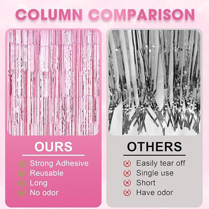 2 Pack Light Pink Foil Fringe Backdrop Curtains, Tinsel Streamers Birthday Party Decorations, Fringe Backdrop for Graduation, Baby Shower, Gender Reveal, Disco Party