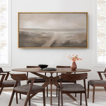 SIGNFORD Extra Large Framed Canvas Print Wall Art Neutral Seascape Soft Coastal Landscape Illustrations Modern Art Relax/Calm Warm for Living Room, Bedroom, Office - 60"x30"