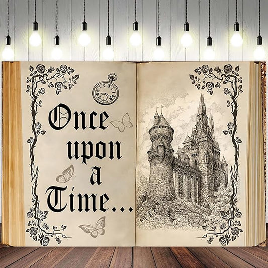 15x10ft Once Upon a Time Backdrop Fairy Tale Books Castle Princess Photography Background Once Upon a Time Birthday Baby Shower Decoration Storybook Wedding Party Banner