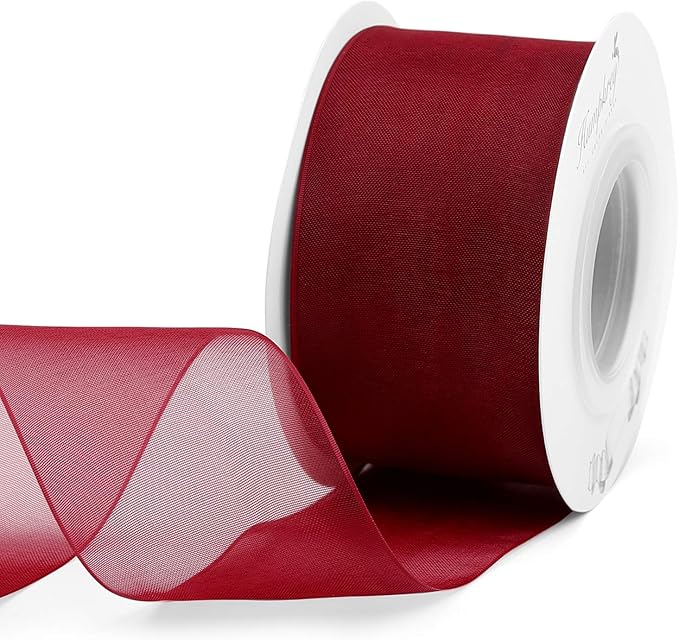 Humphrey's Craft 1-1/2 Inch Red Shimmer Sheer Organza Ribbon - 25 Yards for Crafts Gift Wrapping Wedding Bouquet Baby Shower Decoration Christmas Tree Wreaths.