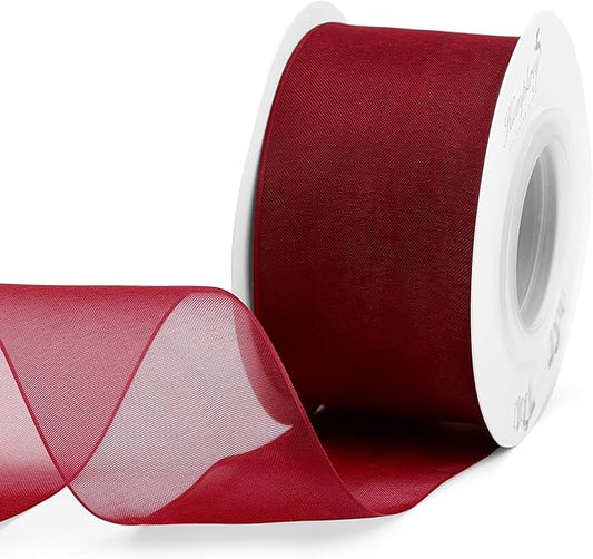 Humphrey's Craft 1-1/2 Inch Red Shimmer Sheer Organza Ribbon - 25 Yards for Crafts Gift Wrapping Wedding Bouquet Baby Shower Decoration Christmas Tree Wreaths.