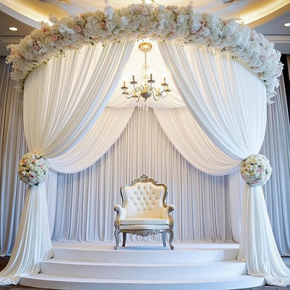 PartyVillage 20ft×15ft White Backdrop Curtain for Wedding Parties, 4 Panels Wrinkle Free 15 FT Long Polyester Photo Backdrop Drapes Back Drop Cloth for Birthday Photography Background
