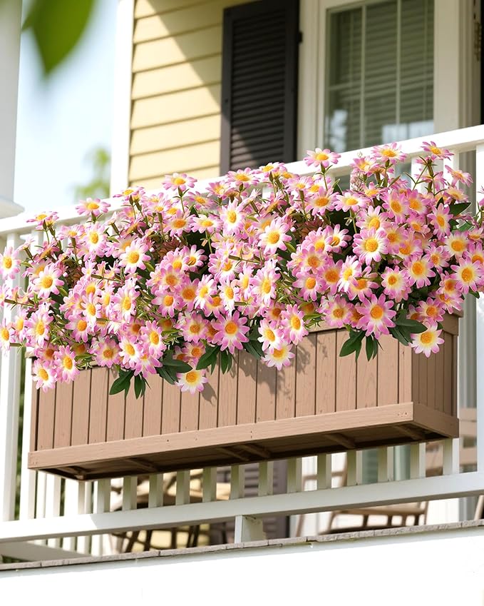 Daisy Flowers Artificial (144 Blooms), 12 Bundles Fake Wildflowers for Outdoor Planters, Faux Plants with Silk Daisies for Front Porch Garden Patio Home Aesthetic (Pink and White Gradient)