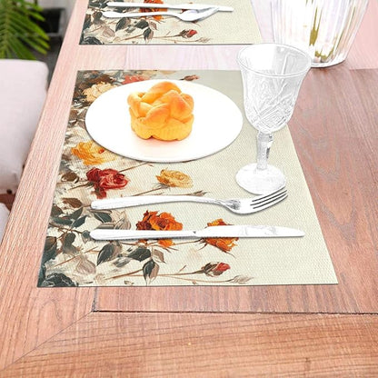 Placemats Set of 4 PVC Woven Place Mats Heat Resistant Easy to Clean for Indoor Outdoor Party Kitchen Dining Table Decoration 12"x18",Vintage Rose Pattern