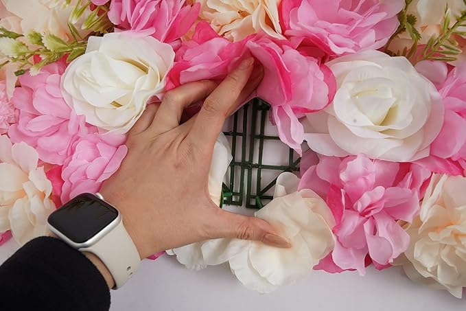 12Pcs Artificial Flower Wall Panel 3D Floral Backdrop Wall 15" X 15" Flower Wall Decor Panel Flower Wall Backdrop Faux Flower Panel for Party Home Background Decor, Pink