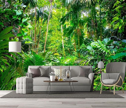 Tropical Rainforest Botanical Wallpaper Bedroom Green Leaf Plant murals Aesthetic Room Decor Living Room tv Background Large Wall Mural - 183"x120" Not Peel and Stick