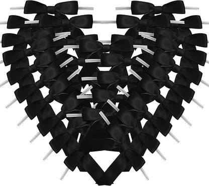 50pcs 2-1/2" Black Satin Ribbon Bows with Twist Tie Bows for Christmas Gift Packing&Wrapping (Black)