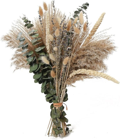 Musunny Dried Flowers Bouquet, 17" Dried Pampas Grass Decor Inc Lavender Eucalyptus DIY Floral Arrangements for Home Office Decoration,Wedding centerpieces