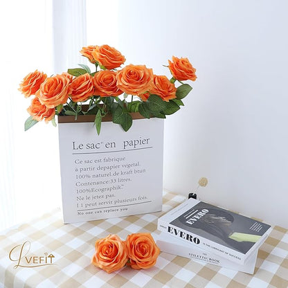 50pcs Artificial Rose Flower Orange Rose Orange Flower with Long Stem Silk Roses Bouquet for Wedding Bridal Shower Party Home Decoration