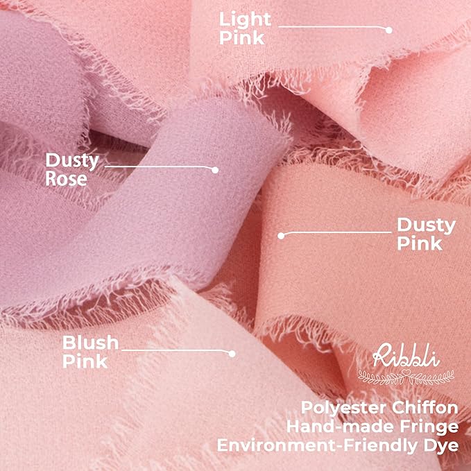 Ribbli Dusty Rose Chiffon Ribbon 1-1/2 inch x 20 Yard Handmade Fringe Chiffon Silk Ribbon,Mauve Ribbon for Wedding Invitations, Bridal Bouquets Wrapping, Flower Arrangement Decoration