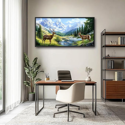 Mountain Forests Deer Large Wall Art Framed Farmhouse Wall Decor for Living Room Rustic Elk Pictures Oversized Canvas Print Painting Modern Extra Large Framed Artwork for Bedroom Office 60"x30"