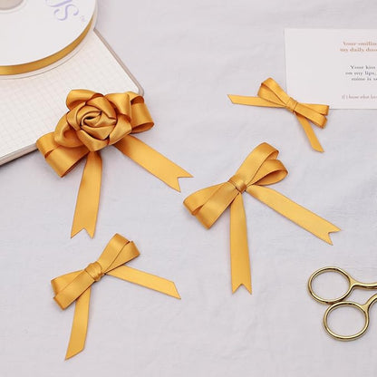 Old Gold Satin Ribbon, Double Faced 1/4 Inch X 50 Yards Old Gold Ribbon, Premium Satin Ribbon for Gift Wrapping, Crafts, Hair Bow Making, Sewing, Flower Bouquet, Wedding Party Decor