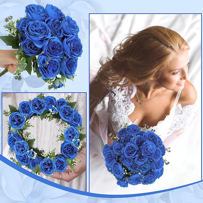 16 Pack Royal Blue Peonies Artificial Flowers,Fake Silk Hydrangea Bouquet for Bridal Wedding Home Table Decor Reusable Dining Opening Ceremony Birthday Arrangement Faux Floral