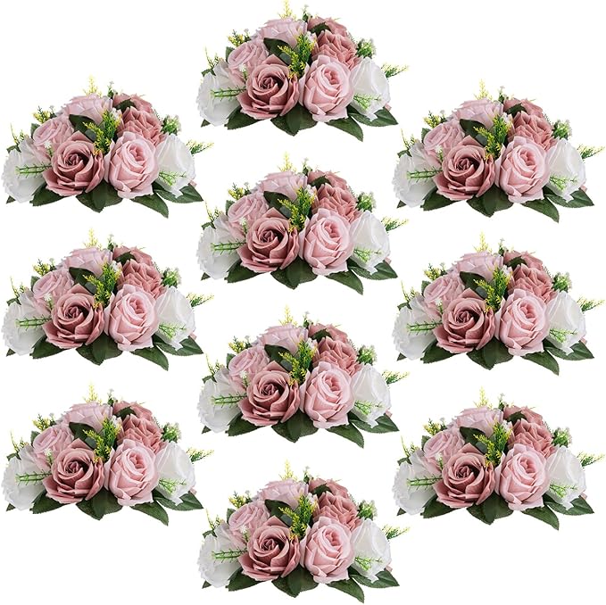 Sziqiqi Pink Flower Centerpieces for Tables Kissing Balls for Wedding - Artificial Floral Arrangement Center Piece