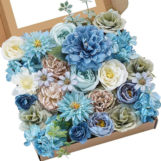 Serwalin Artificial Flowers Blue Silk Fake Flowers Cake Flowers for DIY Wedding Bouquets Bridal Shower Centerpieces Floral Arrangements Party Home Decorations