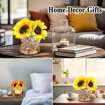 Sunflower Flower Lamp Gifts for Women, 3 Color Dimming Night Light for Womens Mom Her Daughter Christmas Anniversary Birthday Gifts, Bedroom Coffee Shop Decor Rechargeable Cordless Touch Lamp