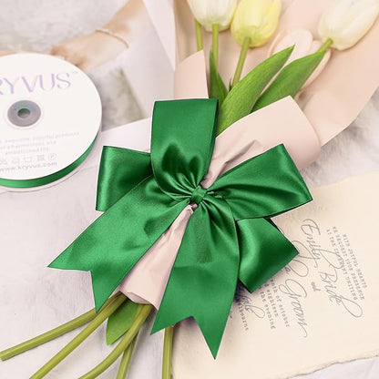 Green Satin Ribbon, Double Faced 2 Inch X 50 Yards Green Ribbon, Premium Satin Ribbon for Gift Wrapping, Crafts, Hair Bow Making, Sewing, Flower Bouquet, Wedding Party Decor
